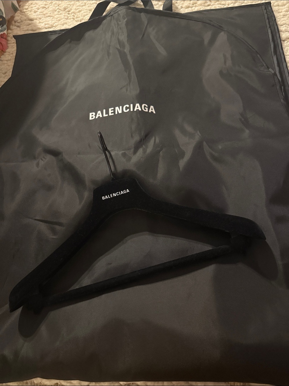 New Balenciaga Black Logo Garment bag with Velvet hanger